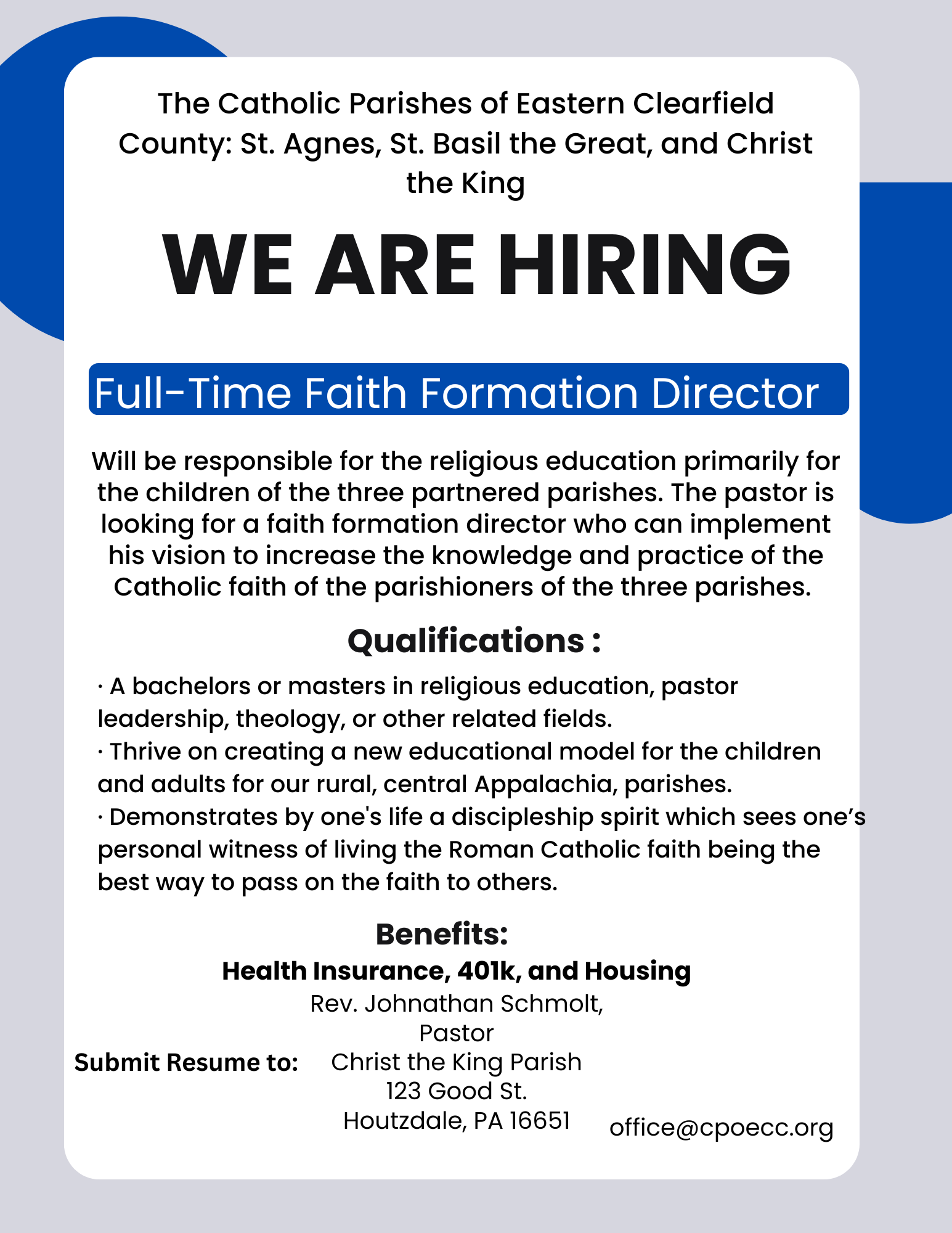 We're Hiring Faith Formation